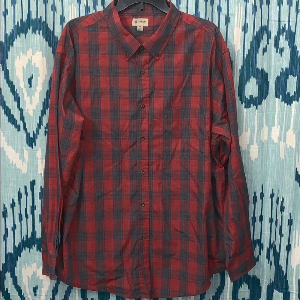 Haggar Plaid Button Down Dress Shirt XXL